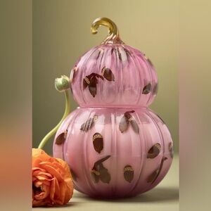 New Anthropologie Gourmand Handpainted Glass Candle - Pumpkin & Sweet Vanilla